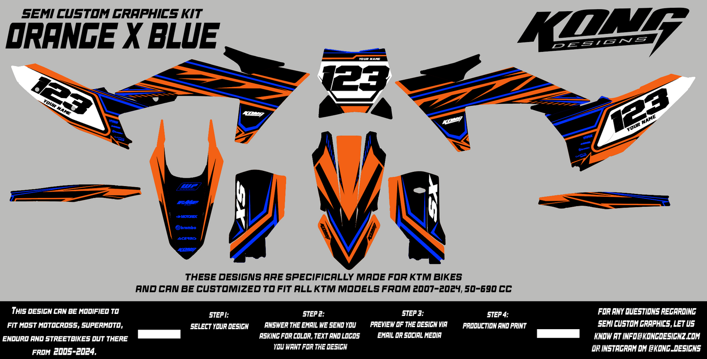 Semi Custom Graphics Kit - ORANGE X BLUE